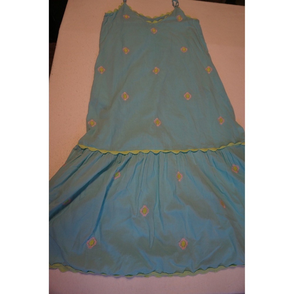 J. Marie Womens Turquoise Blue Embroidered Rickrack Tiered Maxi Dress Small